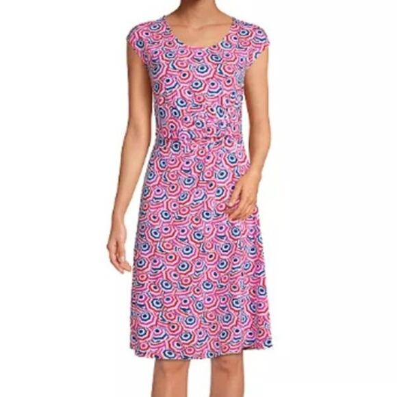 Lands End Plus Size 1X Twist Front Fir & Flare Umbrella Print Cap Sleeve Dress - Picture 1 of 9